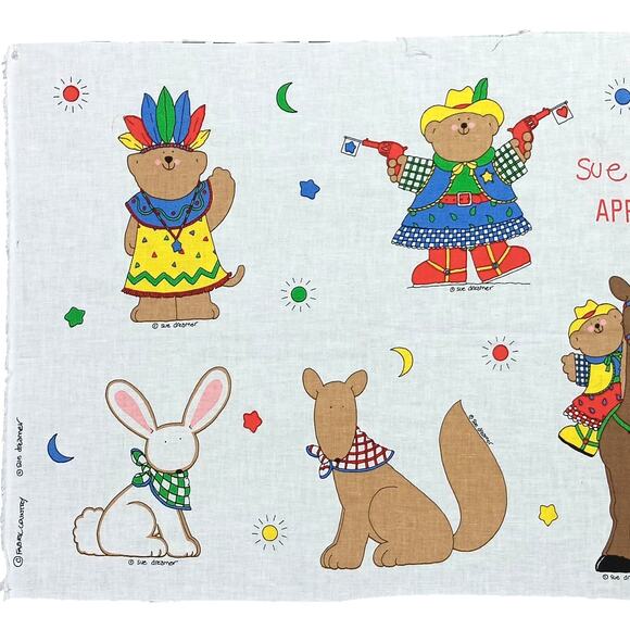 Vintage Sue Dreamer Apparel Art 18" x 45" Fabric Cowboy, Animals Graphics NEW - Picture 2 of 8